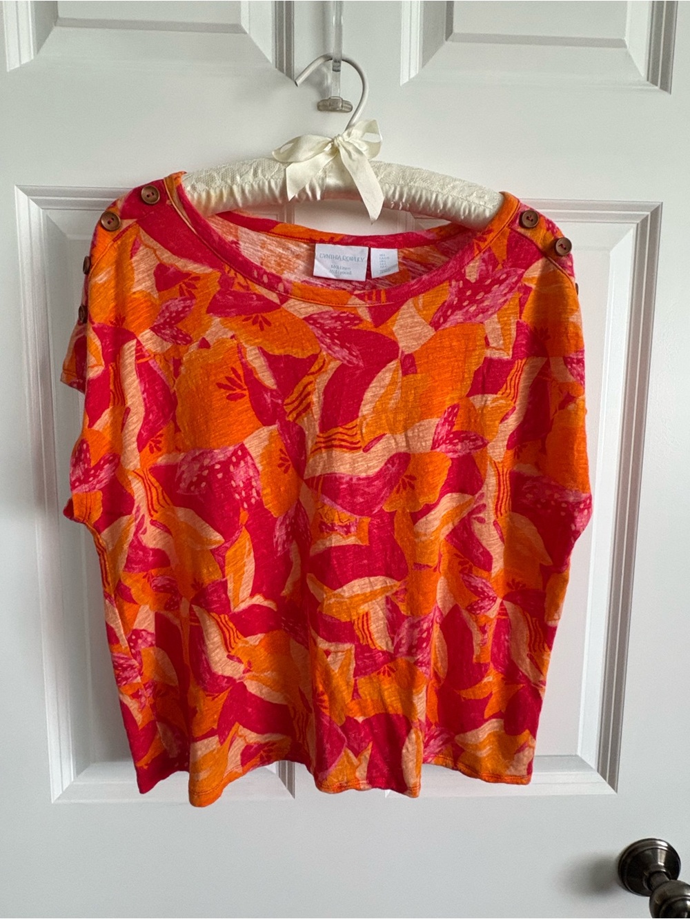 Cynthia Rowley Short Sleeve Tee in Pink & Orange Floral Print